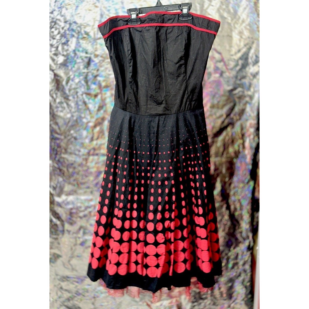 Red & Black Polka Dot Sweetheart Strapless Fit & Flare Dress Crenoline Skirt